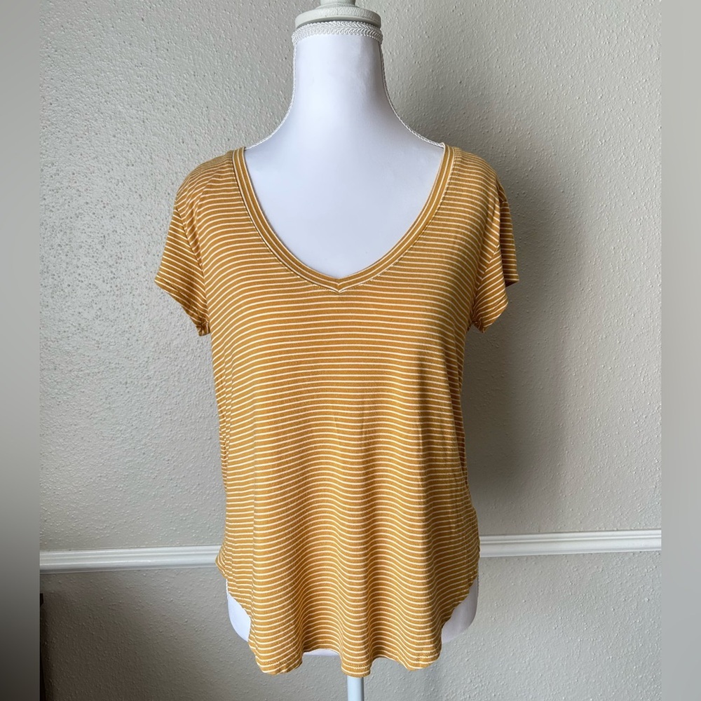 American Eagle Outfitters Mustard Striped Tee Favorite Tee XS